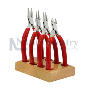 FOUR PLIERS 140MM ON WOOD STAND