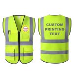 Reflective Safety Vest Yellow Black Mesh Jacket Breathable with Zipper and Multiple Pockets