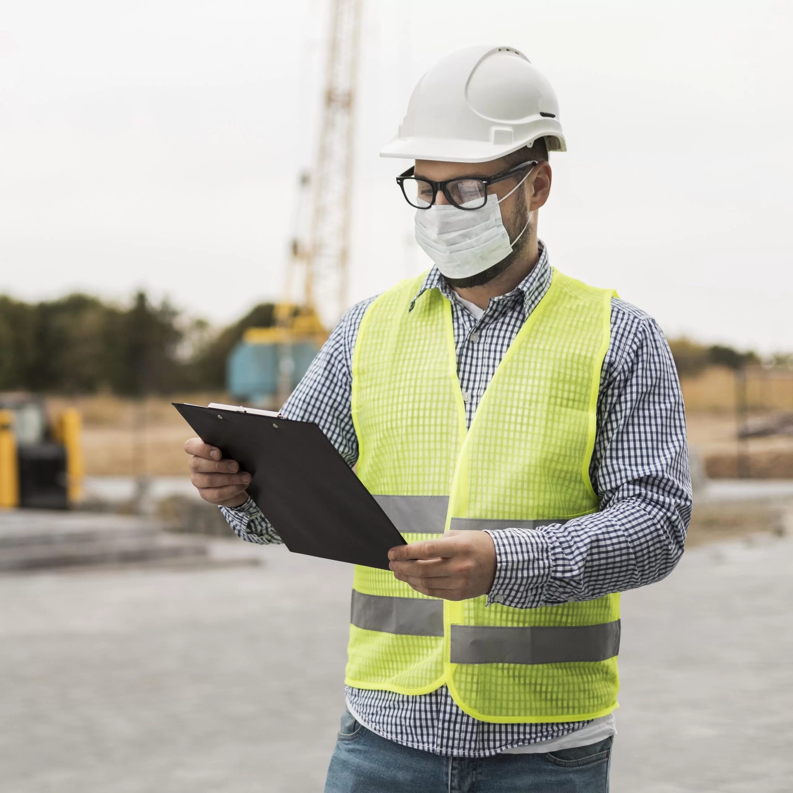 Construction worker wearing high visibility safety vest